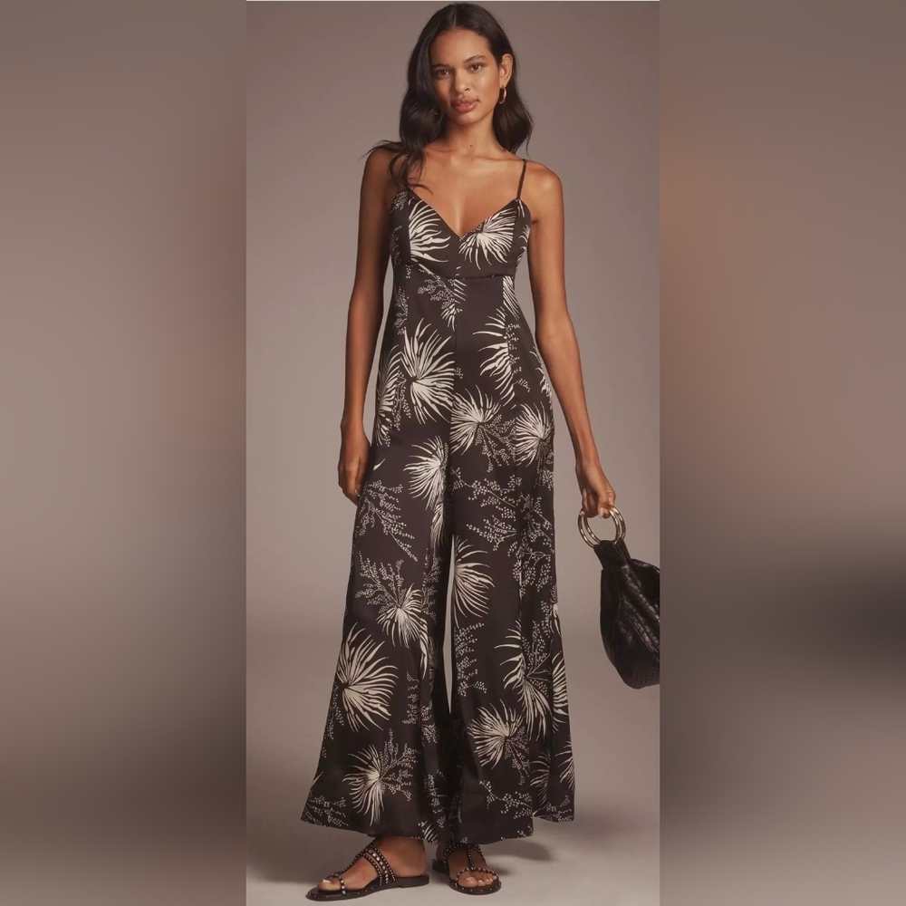 Bishop + Young Anthro Nora Tropical Palm Jumpsuit Black And White